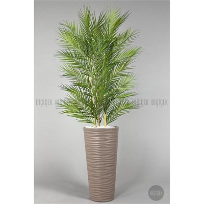 Biçiçek Yapay Areka Ağacı Palmiye Ağacı 33 Yapraklı Bambu Gövdeli Mocca Kumsal Saksı Salon Çiçeği 150cm