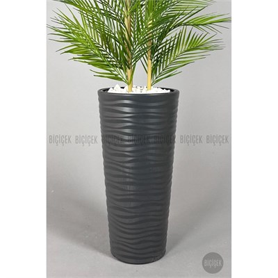 Biçiçek Yapay Areka Ağacı Palmiye Ağacı 33 Yapraklı Bambu Gövdeli Antrasit Kumsal Saksı Salon Çiçeği 150cm