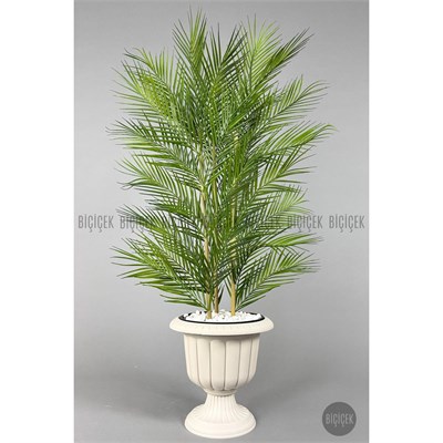 Biçiçek Yapay Areka Ağacı Palmiye Ağacı 33 Yapraklı Bambu Gövdeli Kırıkbeyaz Nergis Saksı Salon Çiçeği 130cm