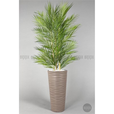 Biçiçek Yapay Areka Ağacı Palmiye Ağacı 33 Yapraklı Bambu Gövdeli Mocca Kumsal Saksı Salon Çiçeği 150cm