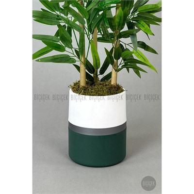 Biçiçek Yapay Bambu Ağacı 100cm Lux Saksı Yeşil-gümüş