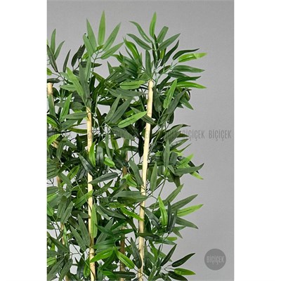 Biçiçek Yapay Bambu Ağacı 140cm Krem Gümüş Metal Saksıda