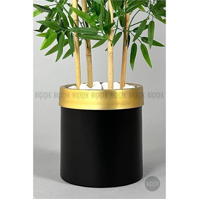 Biçiçek Yapay Bambu Ağacı 140cm Siyah Gold Metal Saksıda