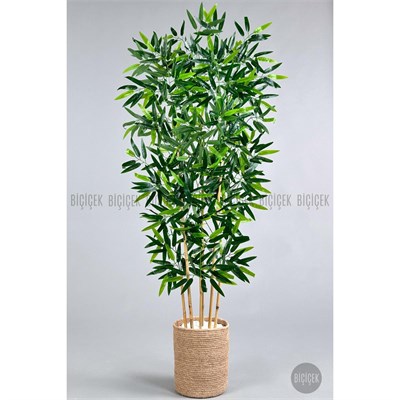 Biçiçek Yapay Bambu Ağacı 6 Dallı 150 Cm Yoğun Yapraklı Jütsaksı