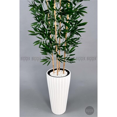 Biçiçek Yapay Bambu Ve Benjamin 4 Dal Yoğun Yapraklı 180 Cm Beyazbambu