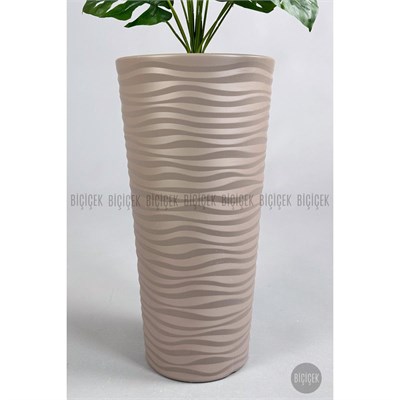Biçiçek Yapay Çiçek Salon Bitkisi Monstera Deve Tabanı Bej Renk Kumsal Saksıda