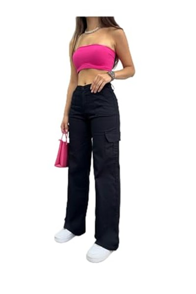 BİKELİFE Açık Yeşil Kargo Cepli Likralı Yüksek Bel Wide Leg Pantolon-1