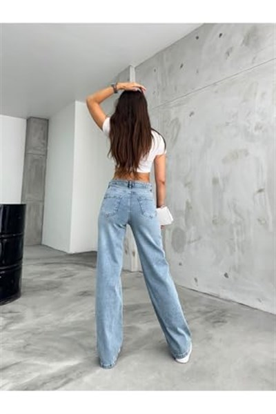 BİKELİFE Kadın Soluk Efekt Vintage Yüksek Bel Wide Leg Jeans-1