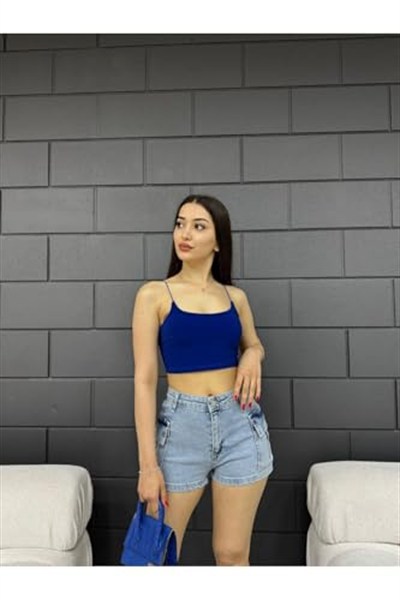 BİKELİFE Kadın Yüksek Bel Mini Kargo Cep Detaylı Denim Şort-1
