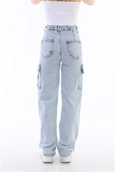 Bikelife Yüksek Bel Straight Fit Kargo Pantolon (34, mavi)