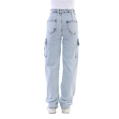 Bikelife Yüksek Bel Straight Fit Kargo Pantolon (34, mavi)