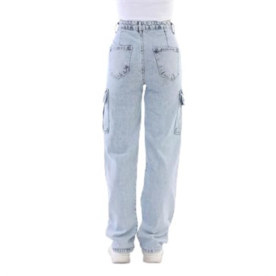 Bikelife Yüksek Bel Straight Fit Kargo Pantolon (34, mavi)