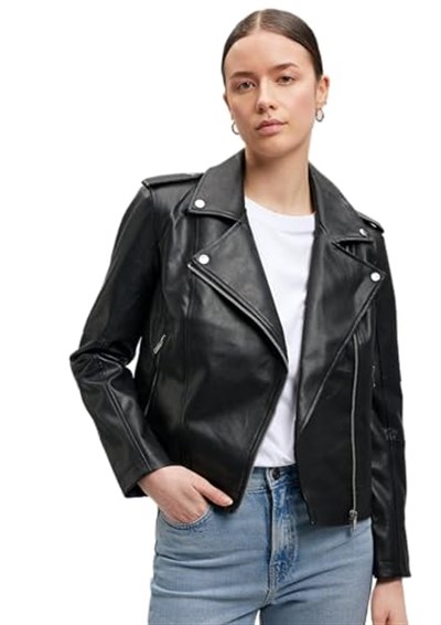 Biker Yaka Siya Suni Deri Ceket Fitted/Vücuda Oturan Kesim 1110221-900