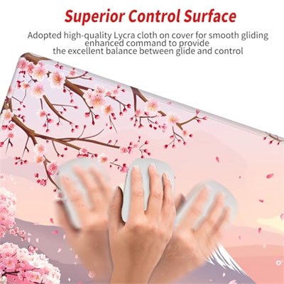 Bilek Destekli Büyük Mouse Pad Kiraz Çiçeği Masa Matı Oyun Mousepad ve Keyborad Bilek Dinlenme Pembe Bilgisayar Matı 80 cm x 40 cm XXL Mouse Mat Organizasyon Dekoru