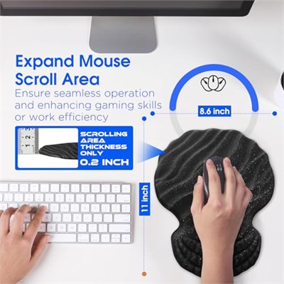 Bilgisayar Klavyesi için Bilek Dayanaklı Ergonomik Mouse Pad, Dizüstü Bilgisayar için Bilek Destekli Kalın Dolgulu Fare Altlığı, Yumuşak Klavye ve Bilek Ağrısı için Mouse Pad Seti (Siyah)