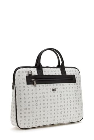 Bilik Deri Monogram Beyaz/Siyah Unisex Laptop & Evrak Çantası RH09 BUSİNESS-MN (Beyaz/Siyah)