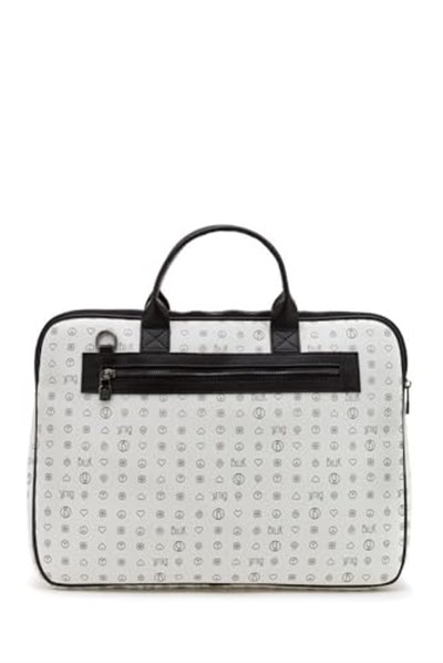 Bilik Deri Monogram Beyaz/Siyah Unisex Laptop & Evrak Çantası RH09 BUSİNESS-MN (Beyaz/Siyah)