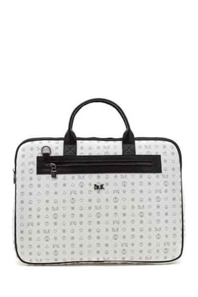 Bilik Deri Monogram Beyaz/Siyah Unisex Laptop & Evrak Çantası RH09 BUSİNESS-MN (Beyaz/Siyah)