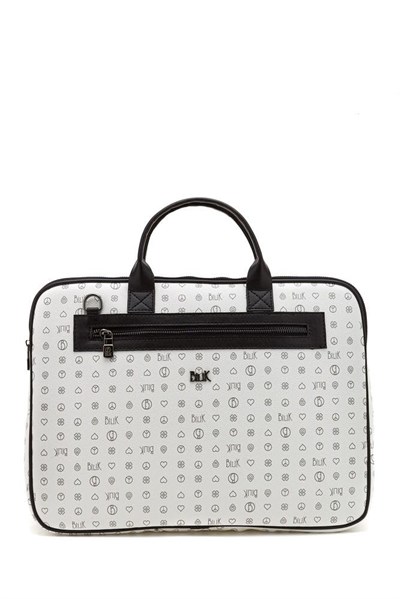 Bilik Deri Monogram Beyaz/Siyah Unisex Laptop & Evrak Çantası RH09 BUSİNESS-MN (Beyaz/Siyah)