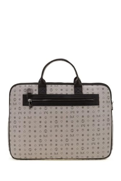 Bilik Deri Monogram Gri/Siyah Unisex Laptop & Evrak Çantası RH09 BUSİNESS-MN (Gri/Siyah)