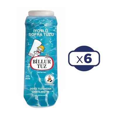 Billur Tuz İyotlu Tuzluklu Sofra Tuzu, 500 G, 6lı Paket