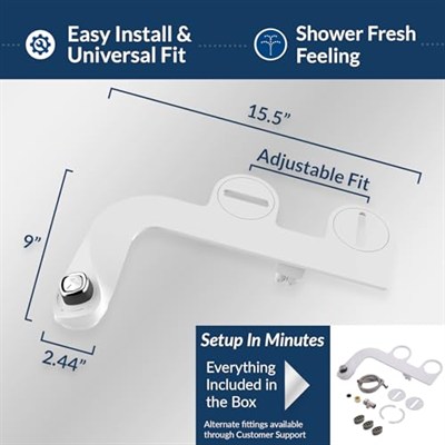 BioBidet SlimEdge Basit Bide Tuvalet Takımı, Beyaz, Çift Nozzle, Taze Su Sprey, Elektriksiz, Kolay Montaj