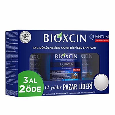 Bioxcin Quantum Şampuan – Kuru ve Normal Saçlar İçin – 3x300 ml – Dökülme ve İncelme Karşıtı – Bio-Activ Peptit, BioComplex B11, Bal ve Mentol İçerikli
