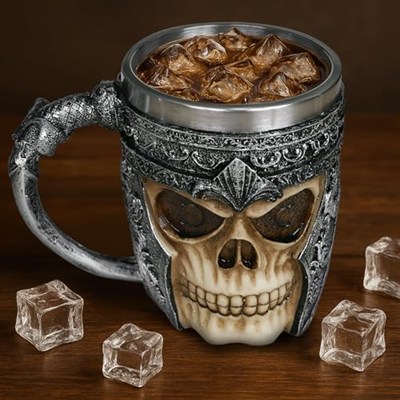 Birinci sınıf 3D kuru kafa fincan paslanmaz çelik kahve, çay, Cappuccino, bira gibi içecekler için I Viking Skull Head kupası iskelet kafatası tasarımlı görünüm (1)