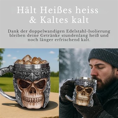 Birinci sınıf 3D kuru kafa fincan paslanmaz çelik kahve, çay, Cappuccino, bira gibi içecekler için I Viking Skull Head kupası iskelet kafatası tasarımlı görünüm (1)