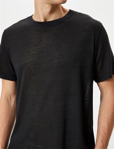 Bisiklet Yaka Tişört Kısa Kollu Dikiş Detaylı
