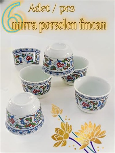 Bitkisel Çini Renkli Model Desenli Porselen Mirra Set 6 Adet Mırra Cup Porcelain 6 Pieces