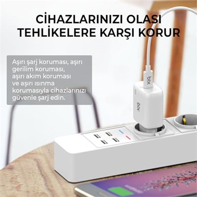 Bix BXCL20TA 20W PD Süper Hızlı Type-C Şarj Cihazı, Type-C’den Lightning’e Kablosuyla iPhone 17 serisi, iPhone 16 serisi, iPhone 15 serisi 14/14 Pro/14 Pro Max, iPad 9 ve Fazlasıyla Uyumlu