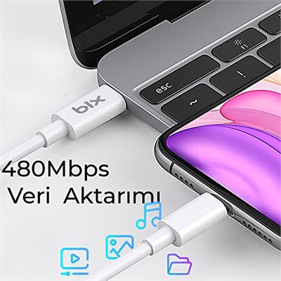 Bix BXUC65FTA 65W PD Typ-C Girişli Macbook Pro/Air Şarj Cihazı, MacBook Air/Pro 13/14/15/16 İnç Led Göstergeli ve Tüm Type-C Cihazlarıyla Uyumlu 2 Metre Type-C’den Type-C’ye Kablo