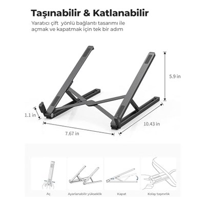 Bix Saiji X2 Taşıma Çantalı Alüminyum Notebook Laptop Standı Siyah