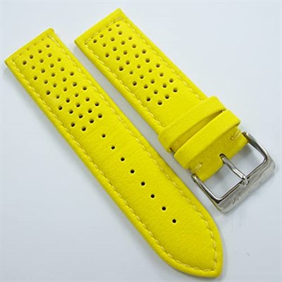 BİZON Sarı Deri Saat Kordonu 24mm Delikli Spor Saat Kayışı Dikişl