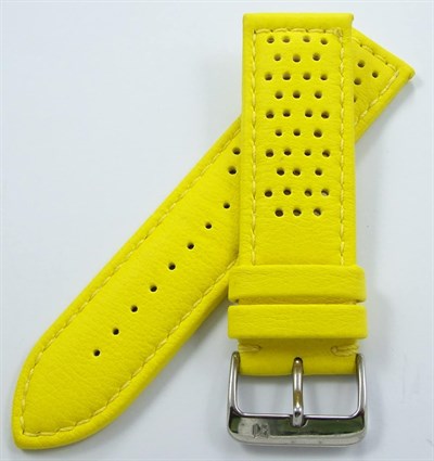 BİZON Sarı Deri Saat Kordonu 24mm Delikli Spor Saat Kayışı Dikişl