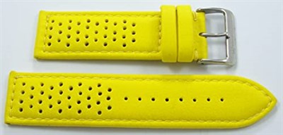 BİZON Sarı Deri Saat Kordonu 24mm Delikli Spor Saat Kayışı Dikişl