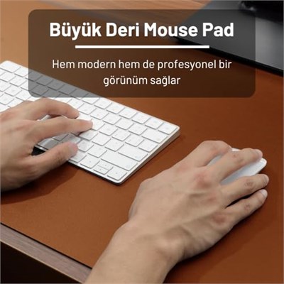 Black Deer PU Deri Mouse Pad Dikişli Kenar Dayanıklı Büyük Boy Çift Yönlü Kullanım Ofis Masa Matı Sümen(KAHVERENGİ, 90X40 XL) - Seçenekler: 70X30 L, 90X40 XL