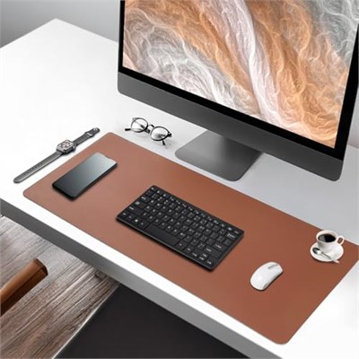 Black Deer PU Deri Mouse Pad Dikişli Kenar Dayanıklı Büyük Boy Çift Yönlü Kullanım Ofis Masa Matı Sümen(KAHVERENGİ, 90X40 XL) - Seçenekler: 70X30 L, 90X40 XL
