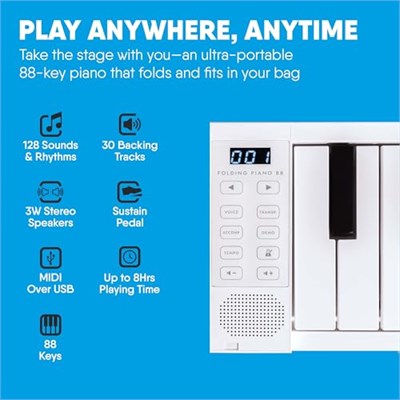 Blackstar Carry-on Folding 88 Tuşlu Taşınabilir & Katlanabilir Dijital Piyano (Beyaz)