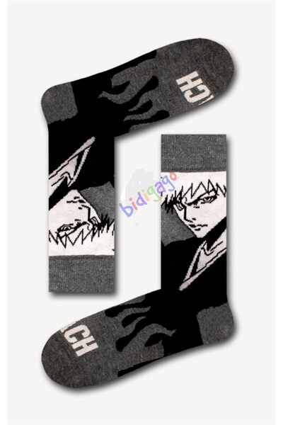 Bleach Desenli Unisex Kolej Çorap Gri 36-44