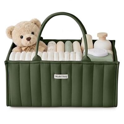 Blissful Diary Bebek Bezi Caddy Sepeti, Şık Bebek Bezi Caddy Organizatörü, Bebek Bezi Saklama Sepeti - Yenidoğan Bebek Duş Listesi ve Bebek Olması Gerekenler için Bebek Hediye Kaydı - Koyu Yeşil