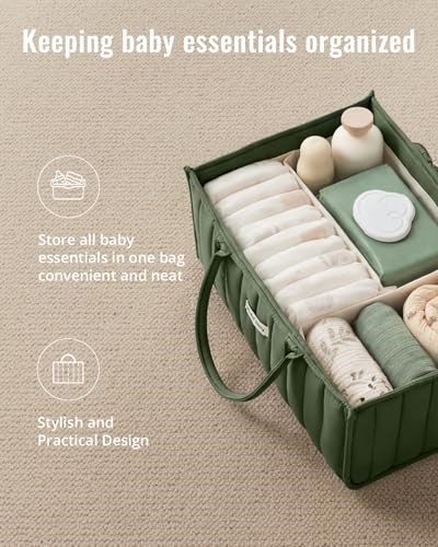 Blissful Diary Bebek Bezi Caddy Sepeti, Şık Bebek Bezi Caddy Organizatörü, Bebek Bezi Saklama Sepeti - Yenidoğan Bebek Duş Listesi ve Bebek Olması Gerekenler için Bebek Hediye Kaydı - Koyu Yeşil