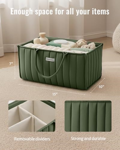 Blissful Diary Bebek Bezi Caddy Sepeti, Şık Bebek Bezi Caddy Organizatörü, Bebek Bezi Saklama Sepeti - Yenidoğan Bebek Duş Listesi ve Bebek Olması Gerekenler için Bebek Hediye Kaydı - Koyu Yeşil