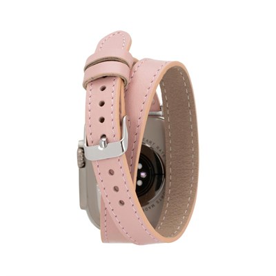 Bloominbag Alpine Slim Double Tour Blush Pink Hakiki Deri Apple Watch Kordonu - 44/45/46/49mm