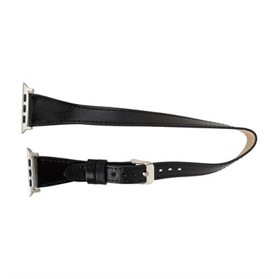 Bloominbag Alpine Slim Double Tour Noir Black Hakiki Deri Apple Watch Kordonu - 44/45/46/49mm