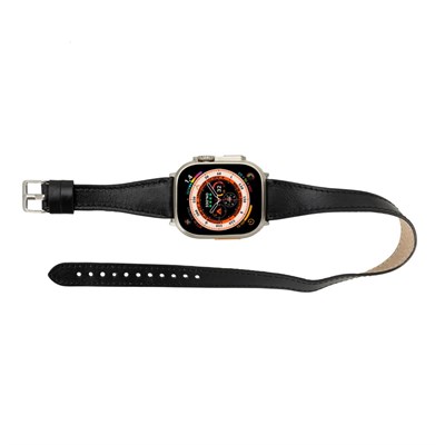 Bloominbag Alpine Slim Double Tour Noir Black Hakiki Deri Apple Watch Kordonu - 44/45/46/49mm