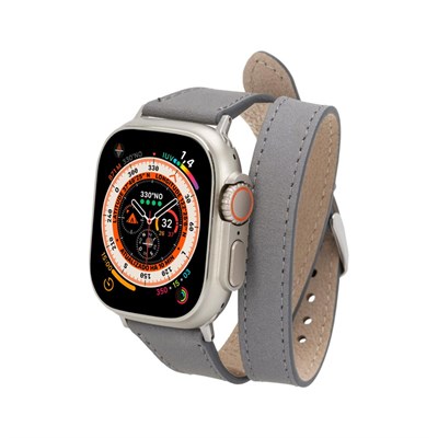 Bloominbag Alpine Slim Double Tour Stone Gray Hakiki Deri Apple Watch Kordonu - 44/45/46/49mm