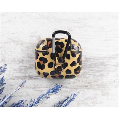 Bloominbag Aurel Snap Leopard Tan Hakiki Deri Airpods 3 Kılıfı – Charm Airpods Case