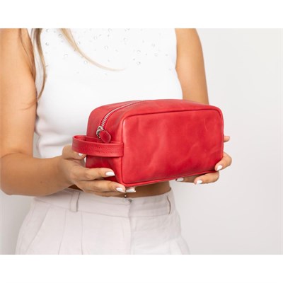 Bloominbag Bloombiel Crimson Red Kırmızı Hakiki Deri Seyahat Ve Makyaj Çantası